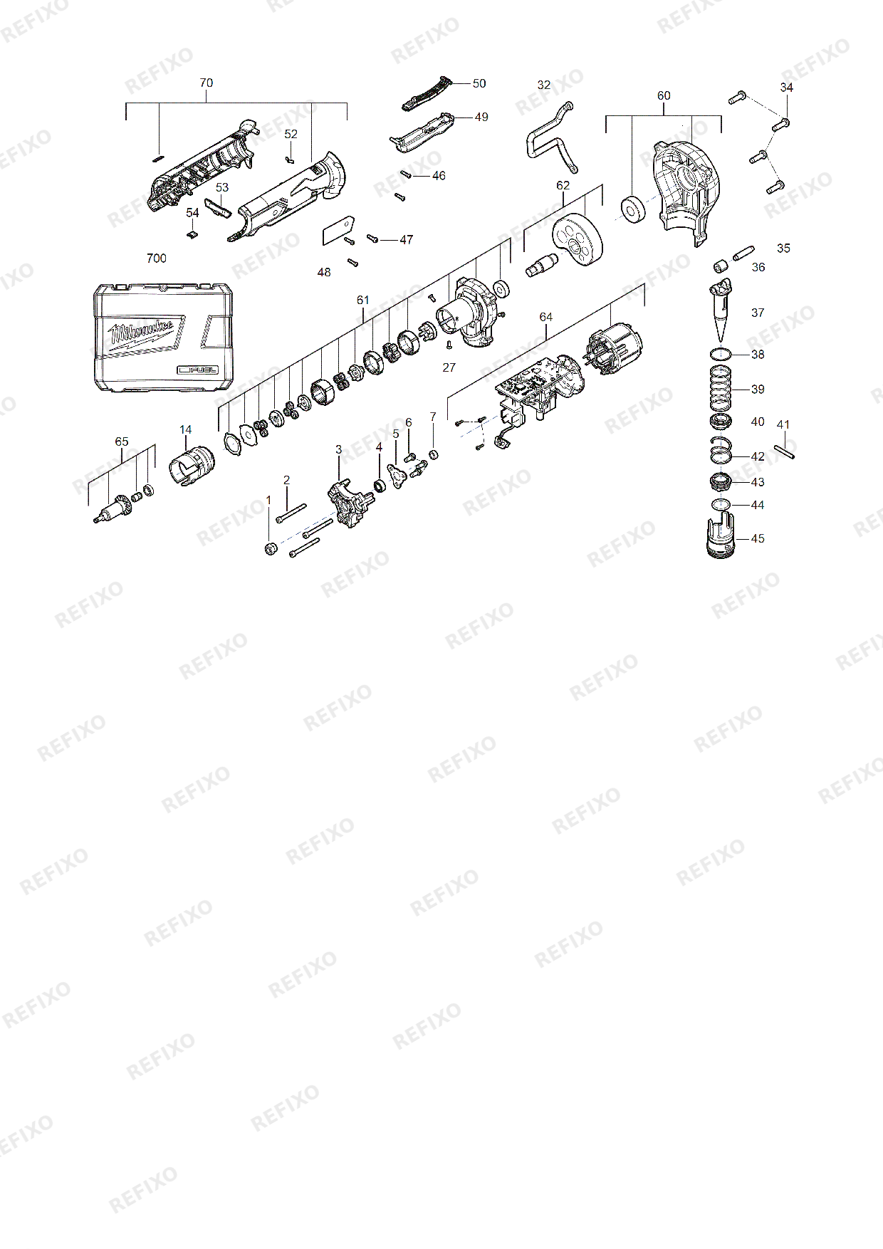Деталировка MILWAUKEE M12FPXP 0C 4933472018 4000474906 — схема запчастей в разборе