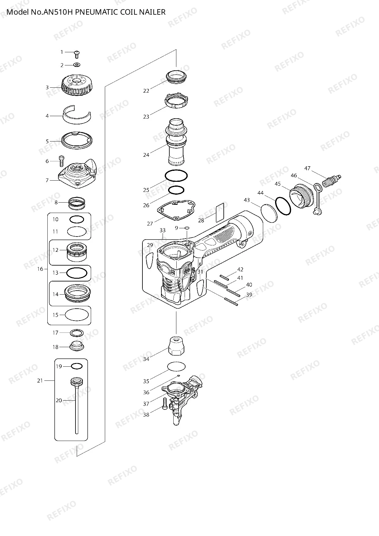 Деталировка MAKITA AN510H — схема запчастей в разборе