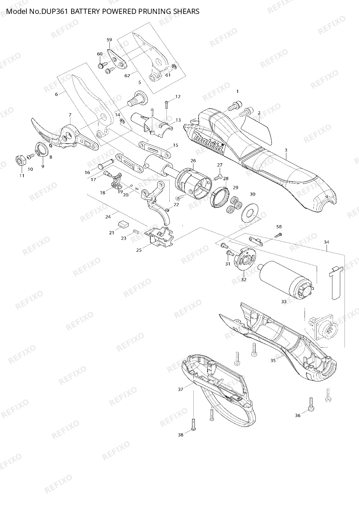 Деталировка MAKITA DUP361 — схема запчастей в разборе