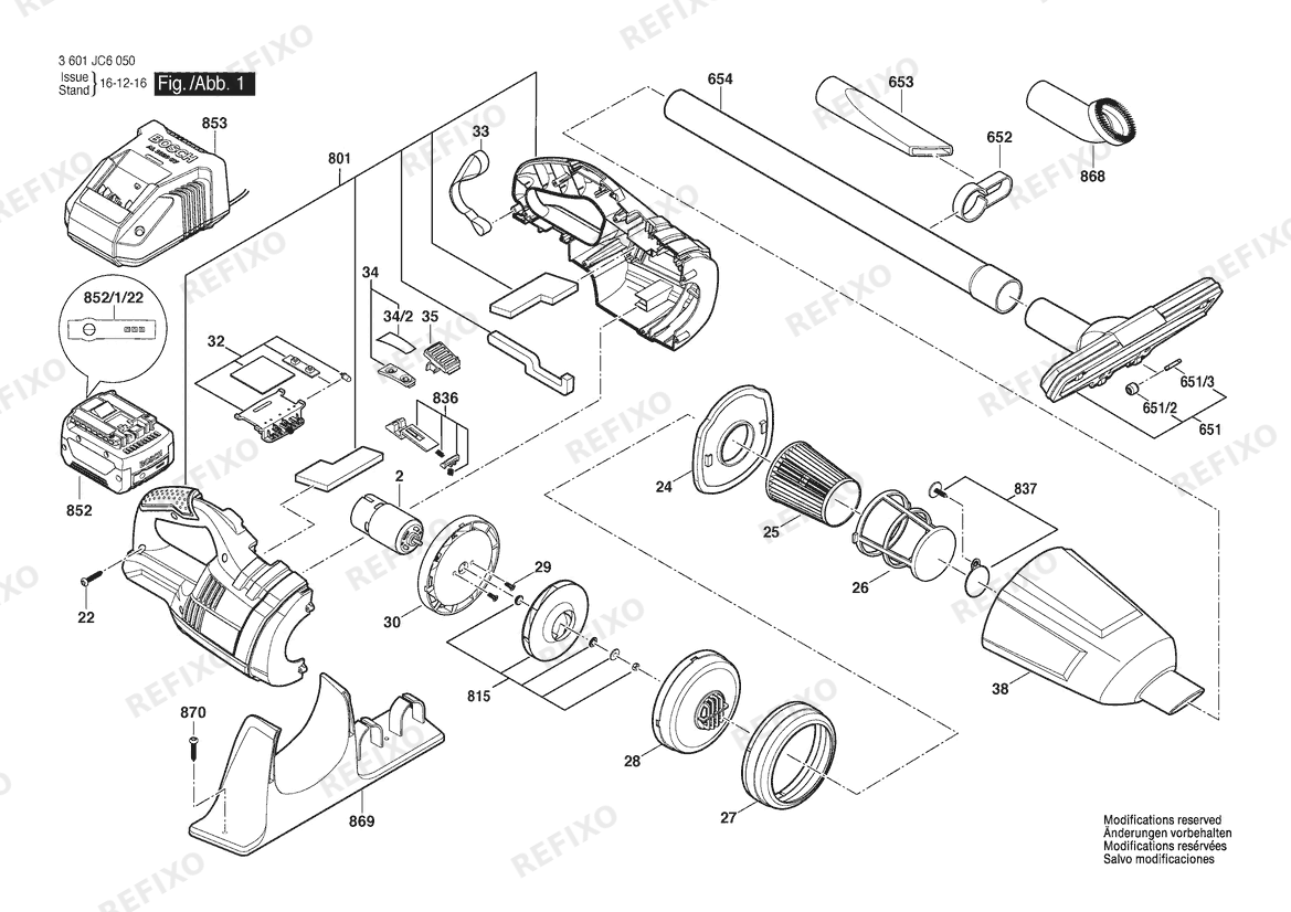 Деталировка Bosch Аккумуляторный - пылесос GAS 18 V-LI | 18 V | 026 - AS (3 601 JC6 150) — схема запчастей в разборе