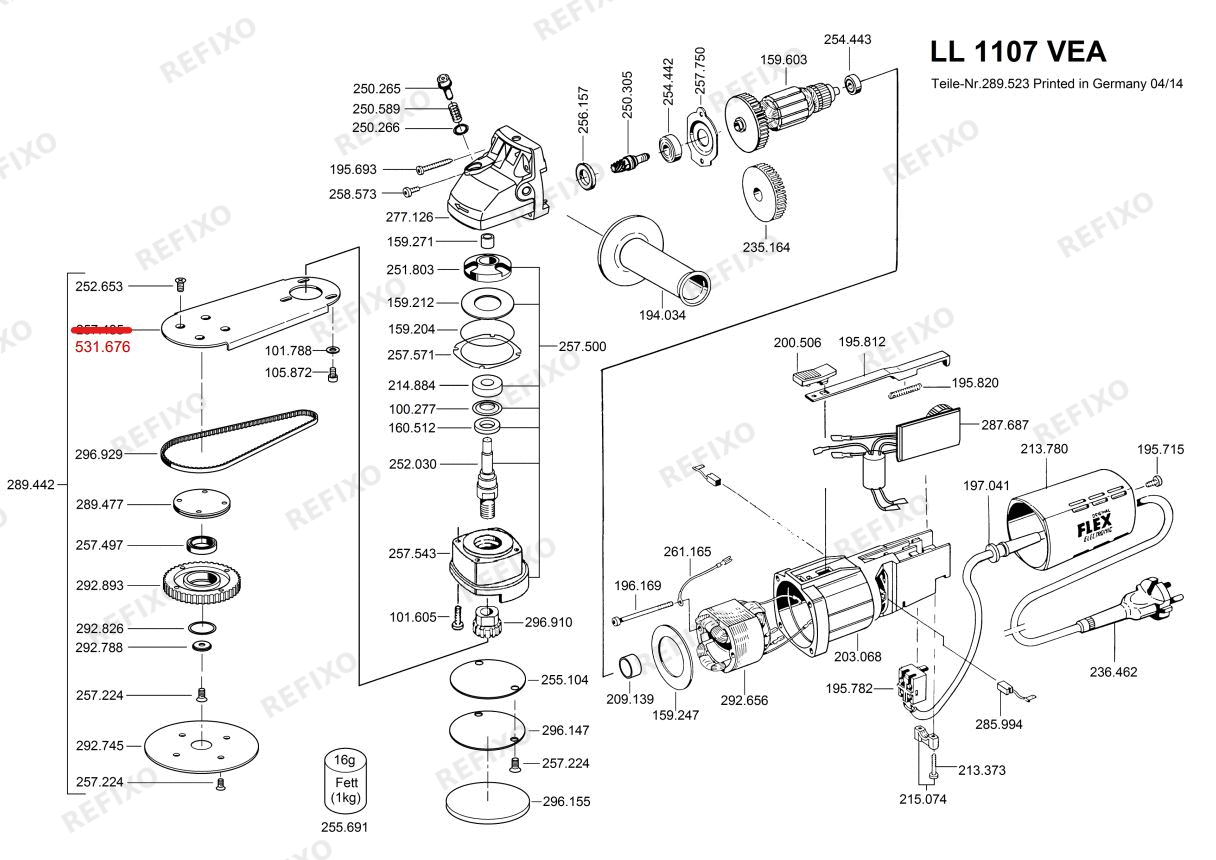 Деталировка Flex LL 1107 VEA 230CEE — схема запчастей в разборе
