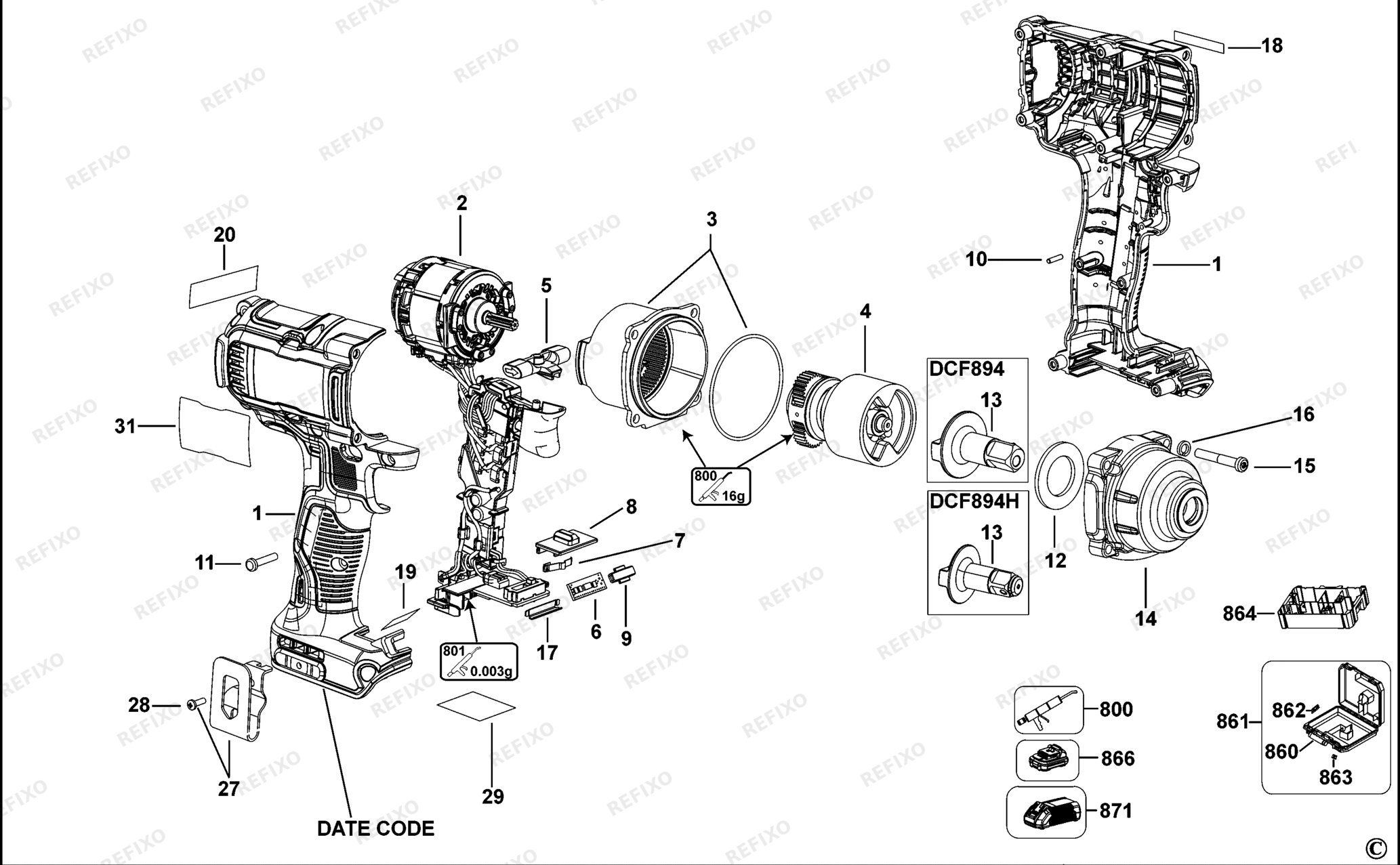 Деталировка DeWalt DCF894-QW TYPE 1 SCHLAGSCHRAUBENSCHL. DCF894-QW DCF894 — схема запчастей в разборе