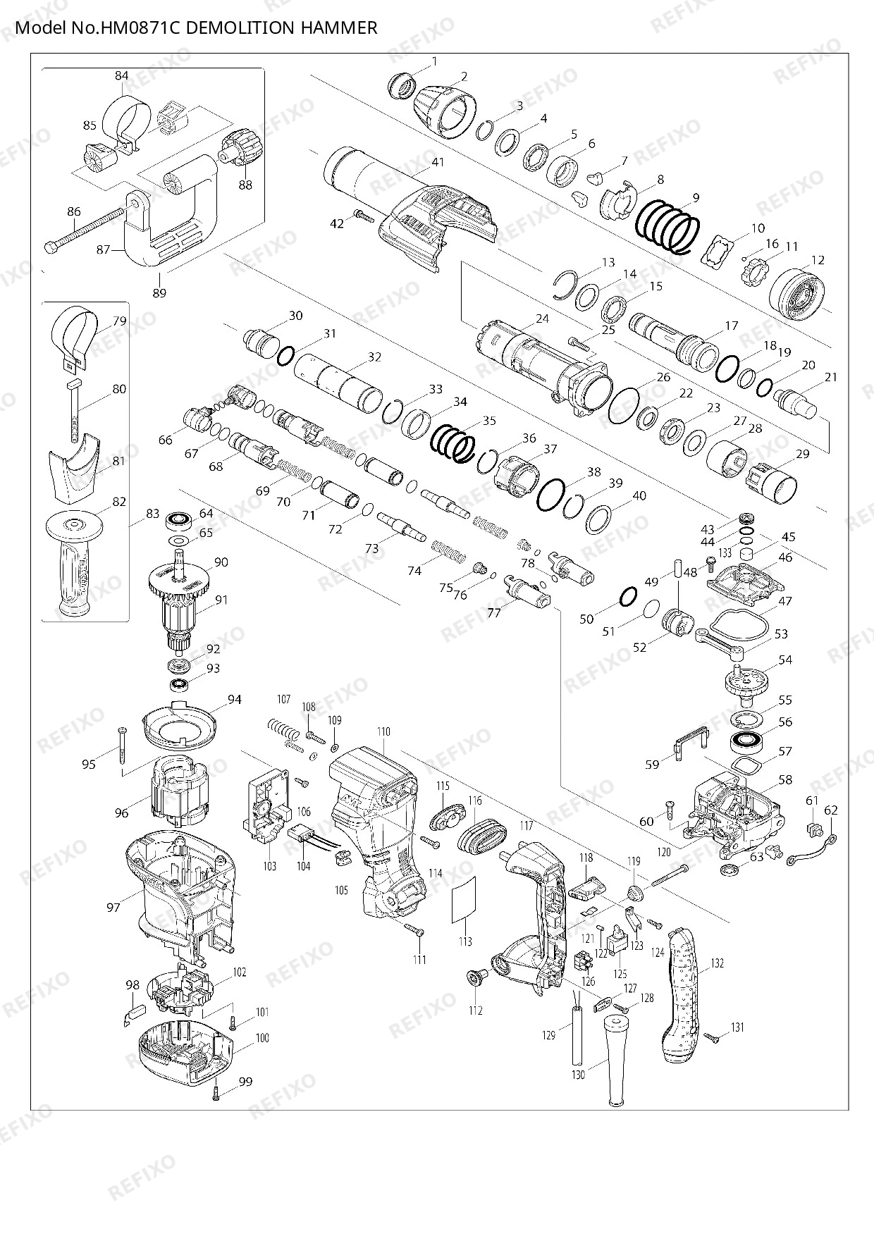Деталировка MAKITA HM0871C — схема запчастей в разборе