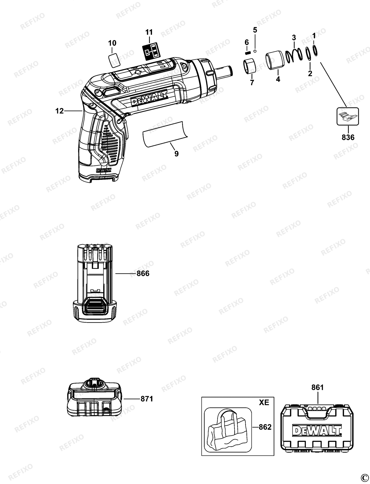 Деталировка DeWalt DCF680-QW TYPE 1 SCHRAUBENDREHER DCF680-QW DCF680 — схема запчастей в разборе