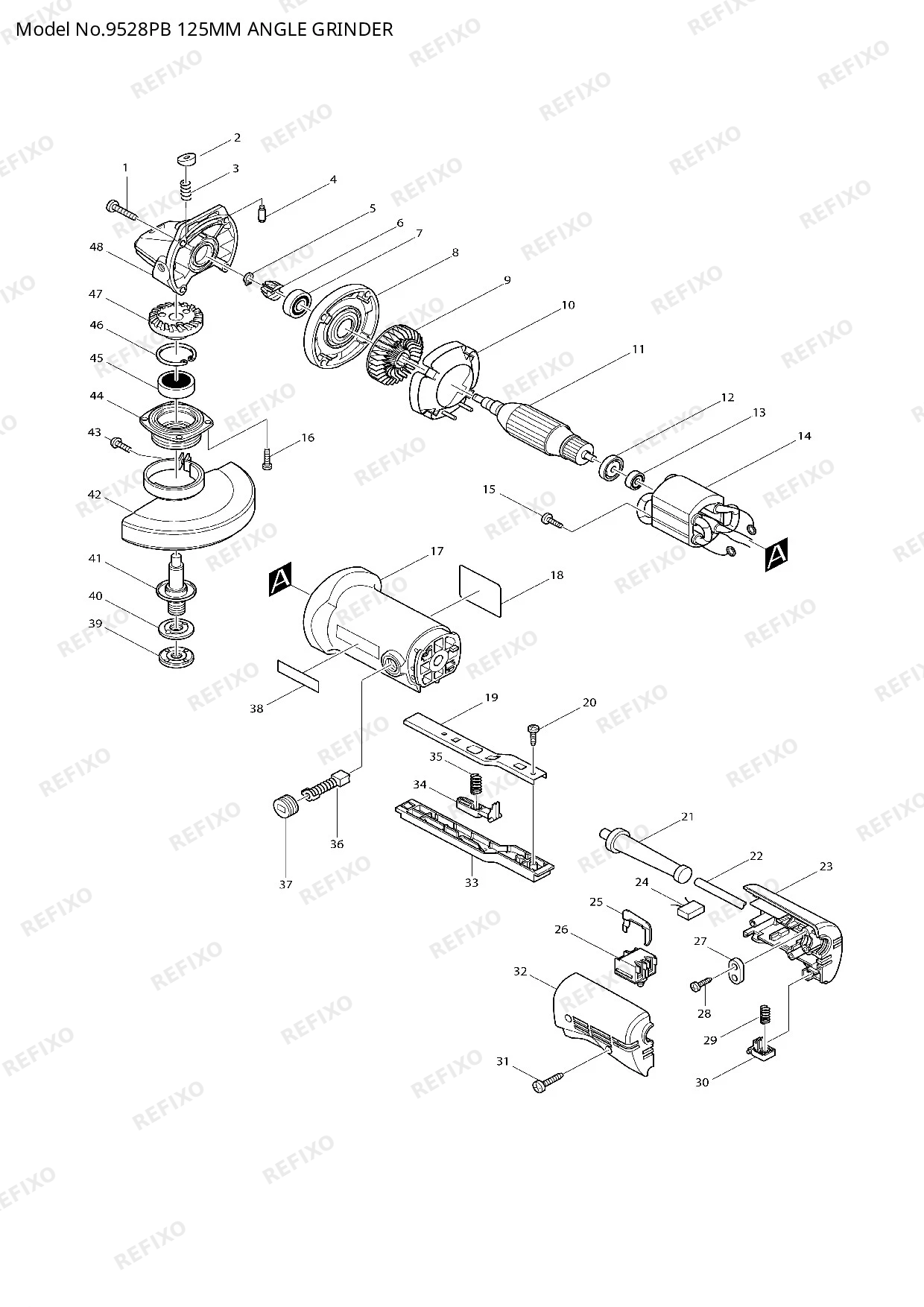 Деталировка MAKITA 9528PB — схема запчастей в разборе