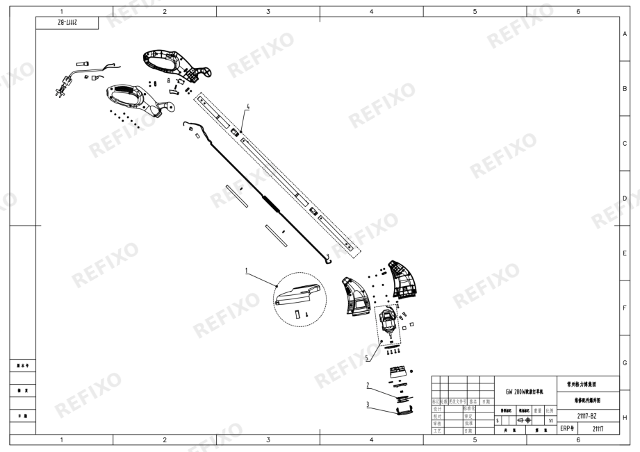 Деталировка Greenworks 21117 280W GST2830 Electric String Trimmer — схема запчастей в разборе