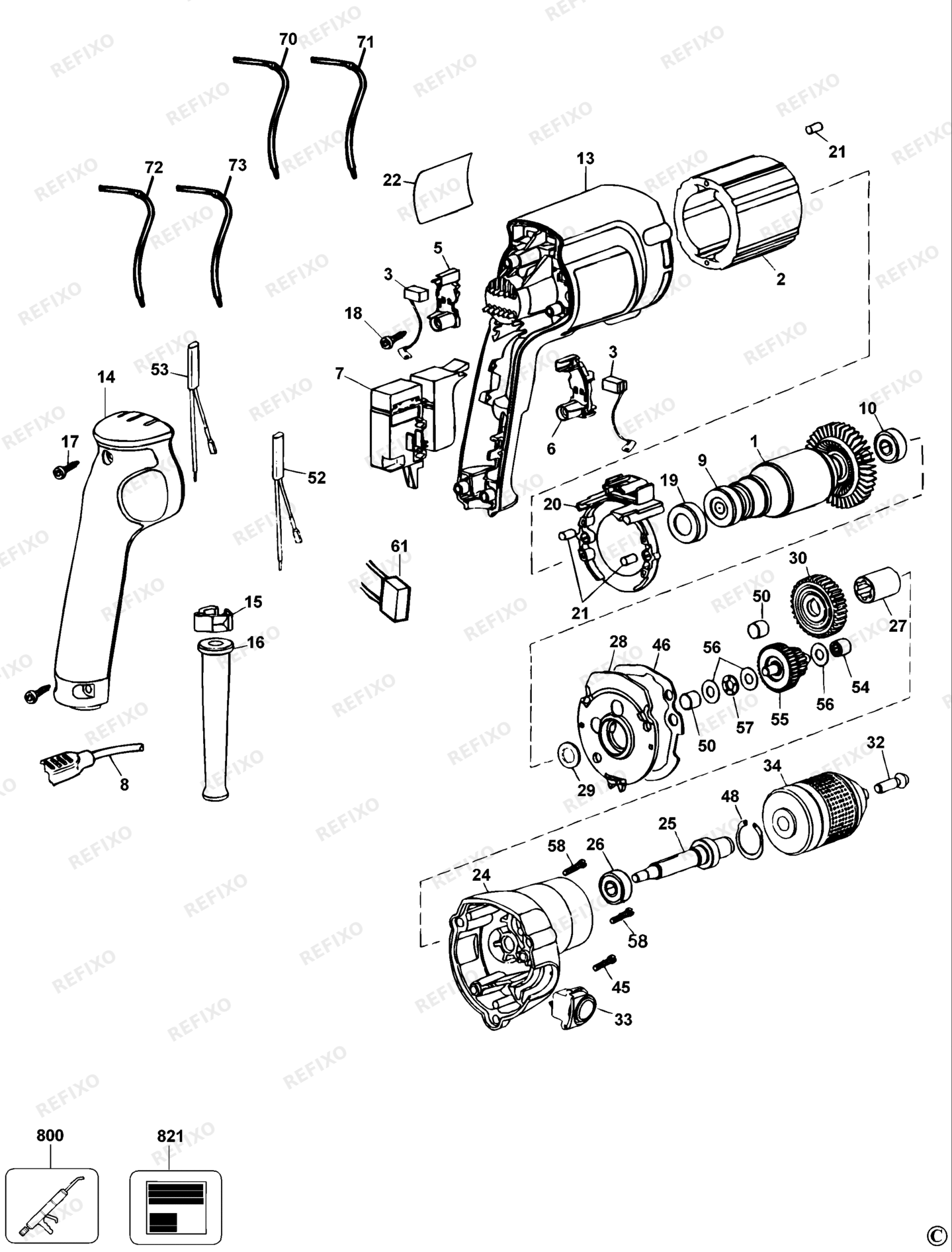 Деталировка DeWalt DW221-QS TYPE 4 BOHRER DW221-QS DW221 — схема запчастей в разборе