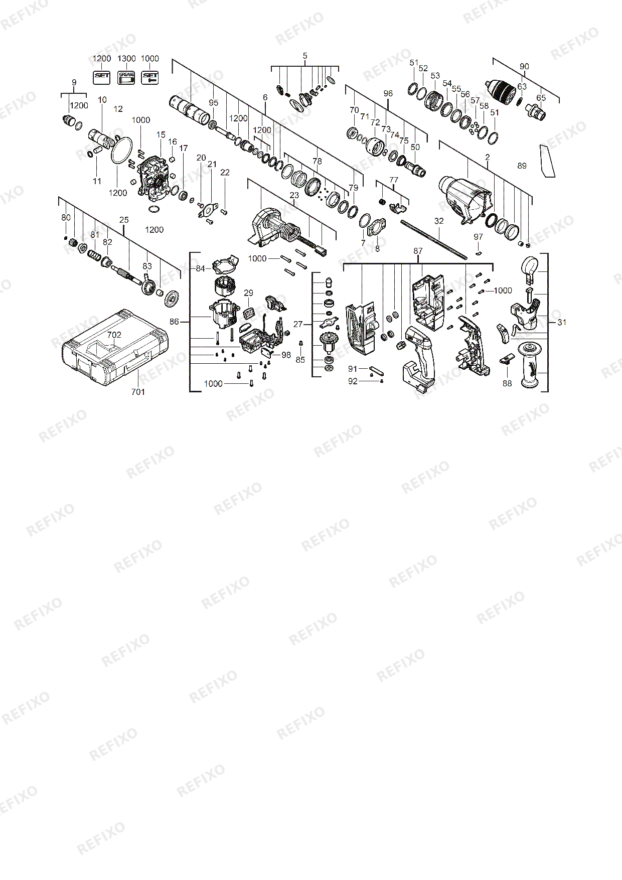 Деталировка MILWAUKEE M18ONEFHX 0 4933478502 4000491705 — схема запчастей в разборе