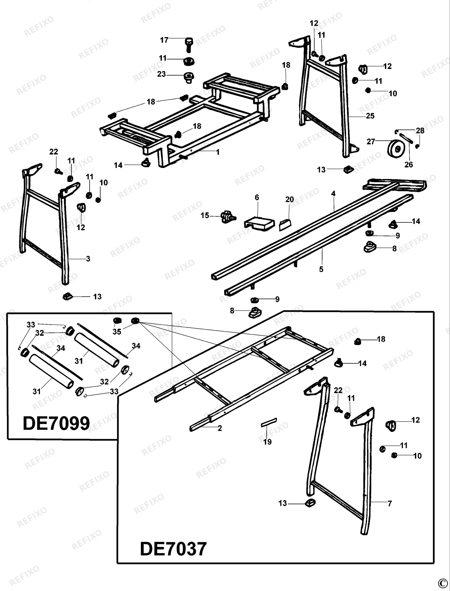 Деталировка DeWalt DE7076-XJ TYPE 1 AUSZIEHTISCH DE7076-XJ DE7076 — схема запчастей в разборе