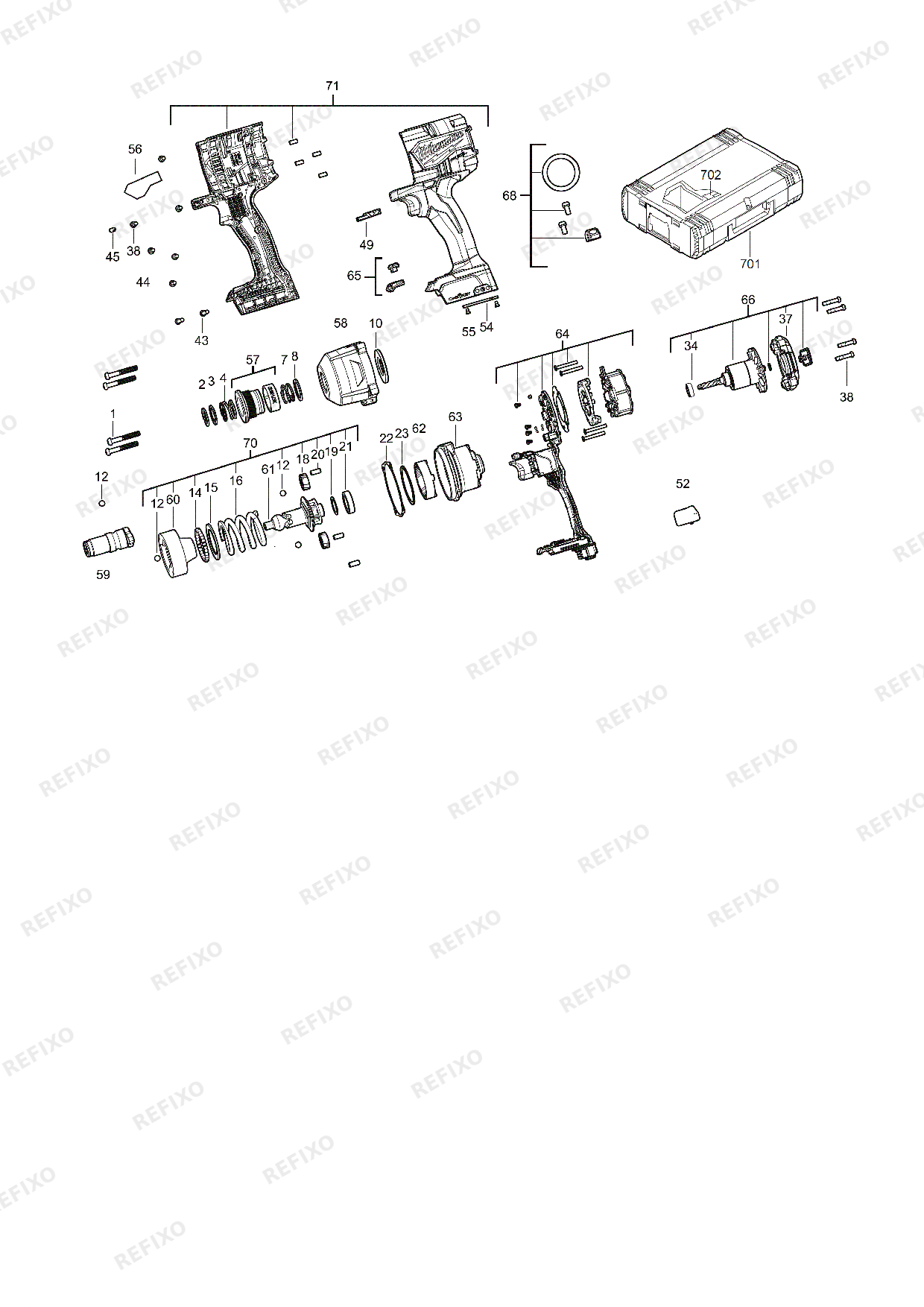 Деталировка MILWAUKEE M18ONEFHIWH716 0X 4933479152 4000481195 — схема запчастей в разборе