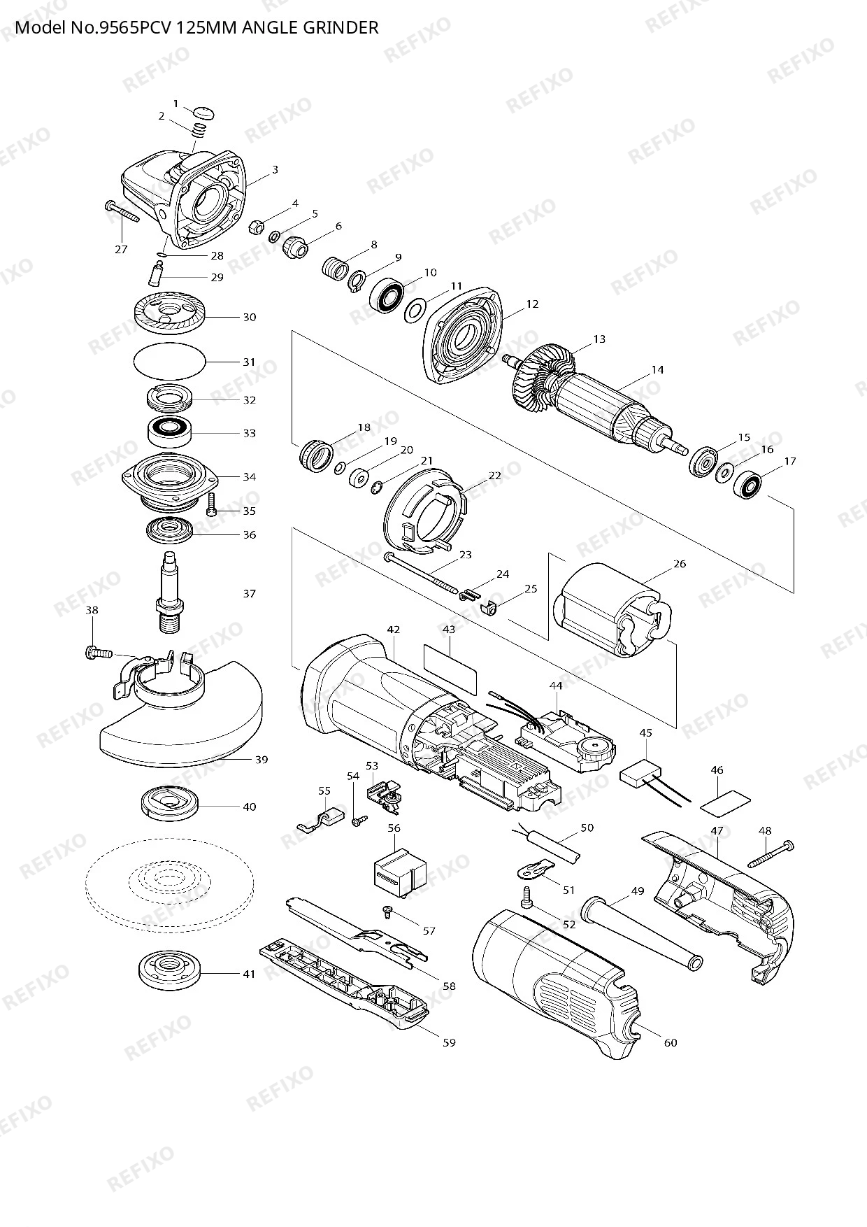 Деталировка MAKITA 9565PCV — схема запчастей в разборе